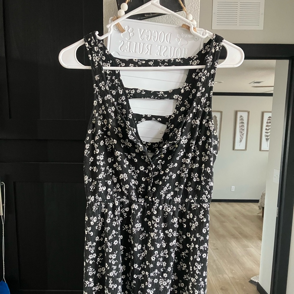 Black with white flower mini dress